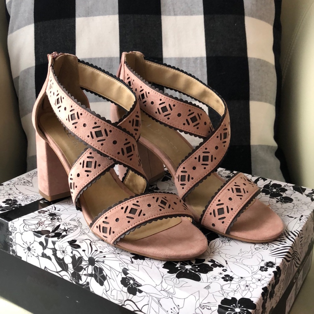 Brand New Dusty Rose colored blocked strappy heels